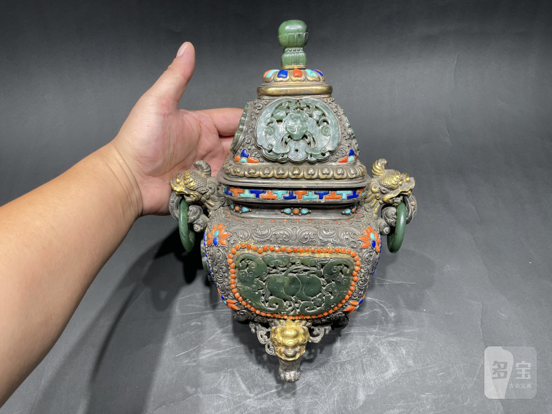 清道光 银鎏金嵌百宝熏炉 - 图2